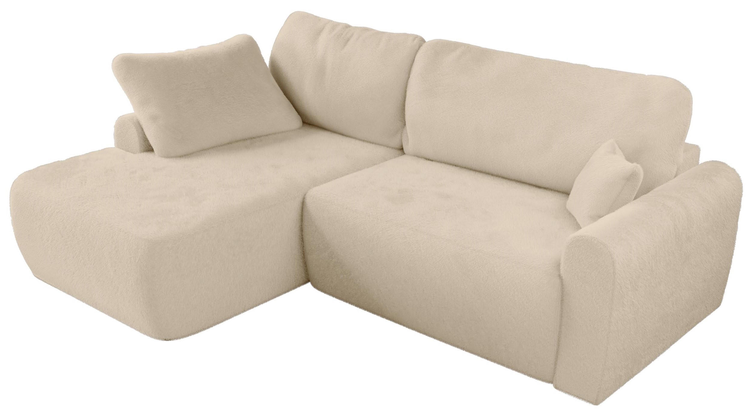 ECKSCHLAFSOFA CUBO L Creme Plüsch - links - Creme/Schwarz, Kunststoff/Textil (273/187cm) - MKS