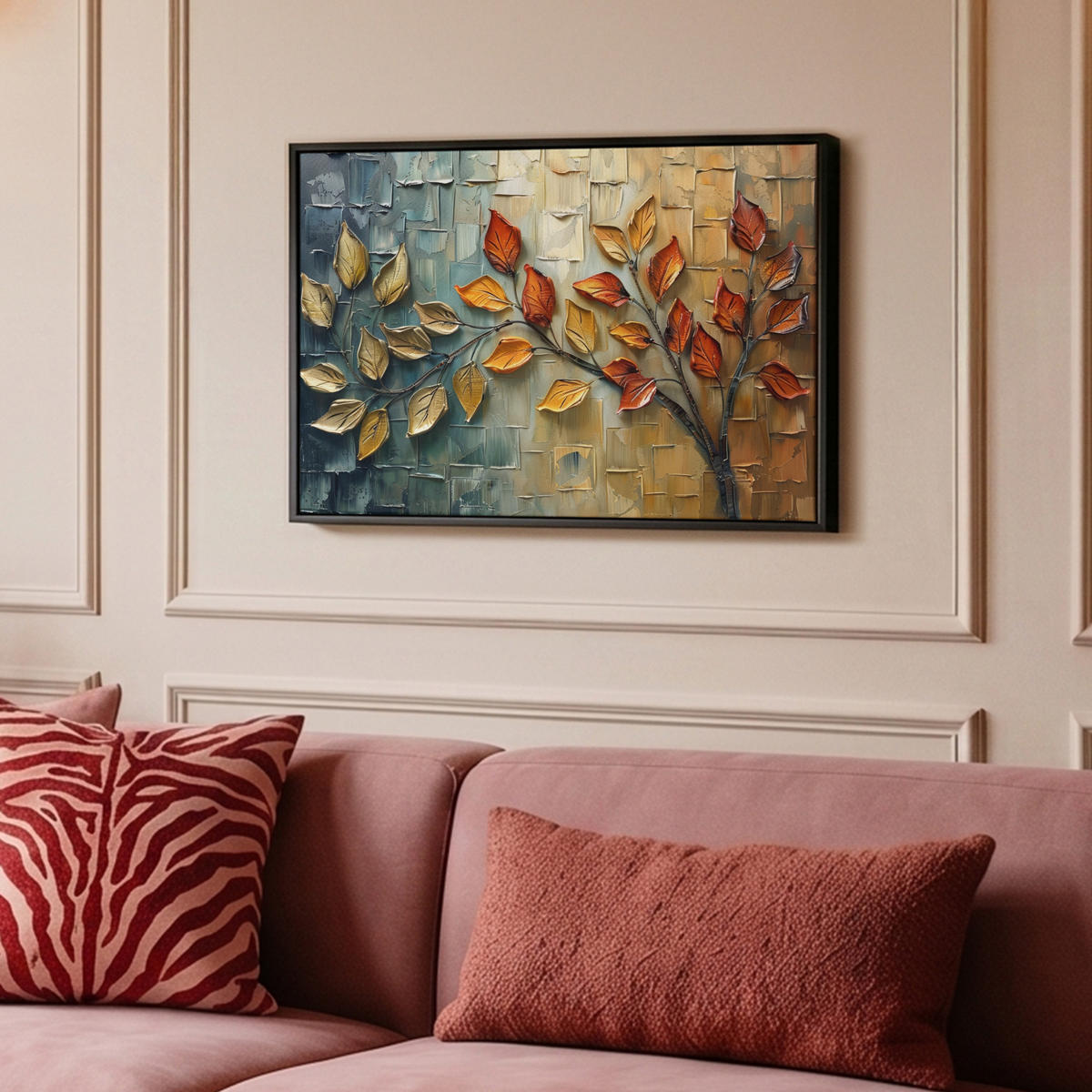 LEINWAND Bilder mit Rahmen - Baum - Abstrakt - Natur - Kunst - 60x40 - Goldfarben, Textil (60/40cm) - MuchoWow