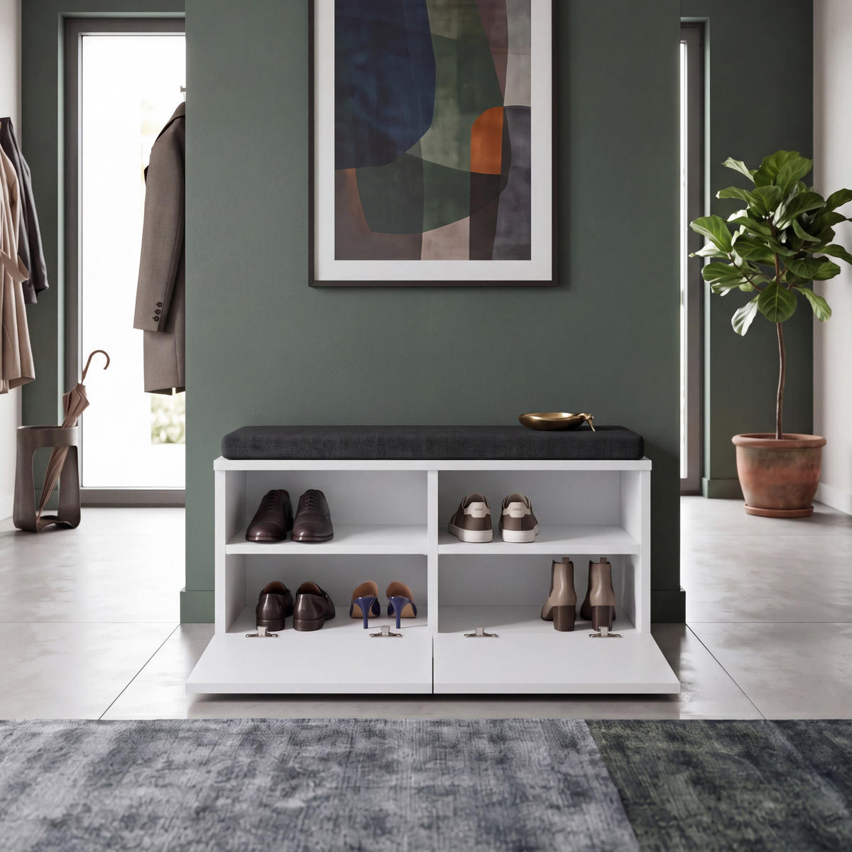 KLOP ZA ČEVLJE Brande - črna/bela, tekstil/leseni material (80/42/35cm) - [en.casa]