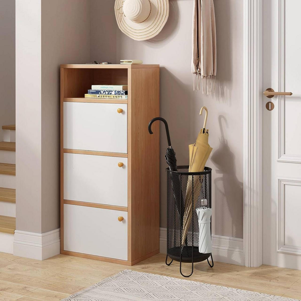 SCHIRMSTÄNDER mit 4 Haken, aus Drahtgitter, Anthrazit - Anthrazit, Metall (22/49/22cm) - Woltu