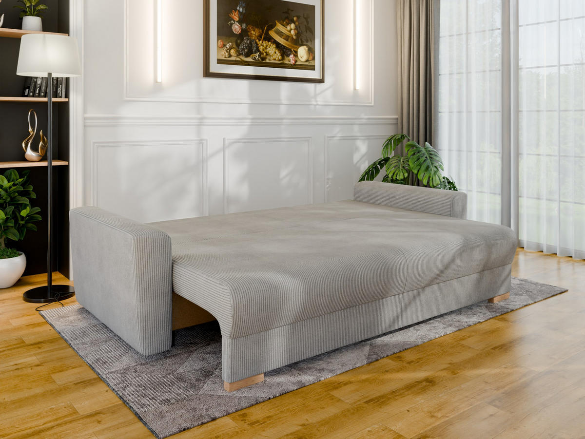 3-SITZER-SCHLAFSOFA ELMA mit Bettfunktion, hellgrau - Hellgrau, Holz (92.5/79/230cm) - Panda Möbel