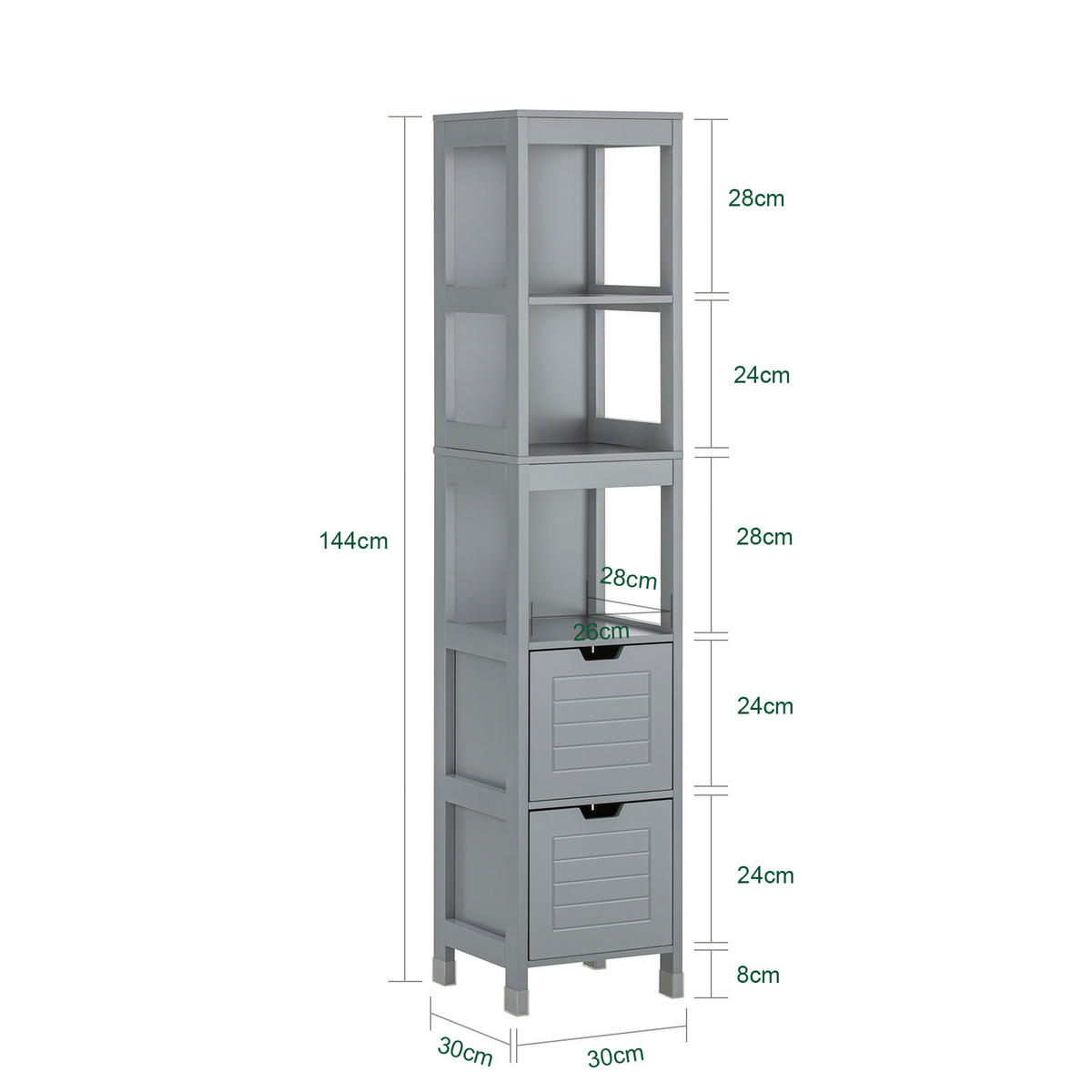 HOCHSCHRANK Dunkelgrau - Grau, Holzwerkstoff (30/145/30cm) - SoBuy