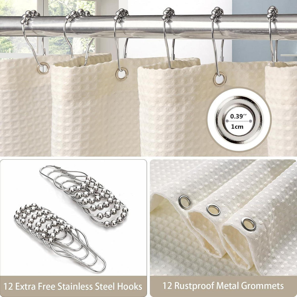 DUSCHVORHANG Waffelstoff Creme 182 x 214 cm - Creme, Textil (182.9/213.4cm)