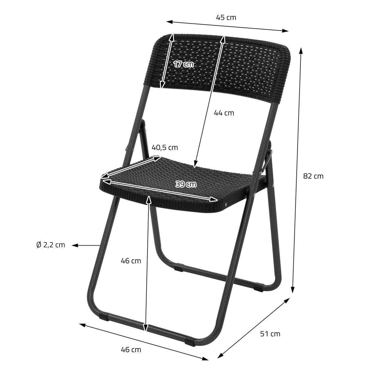 KLAPPSTUHL 4er Set Rattan-Optik Schwarz Kunststoff Metall - Dunkelgrau, Metall (51/82/46cm) - ECD-Germany