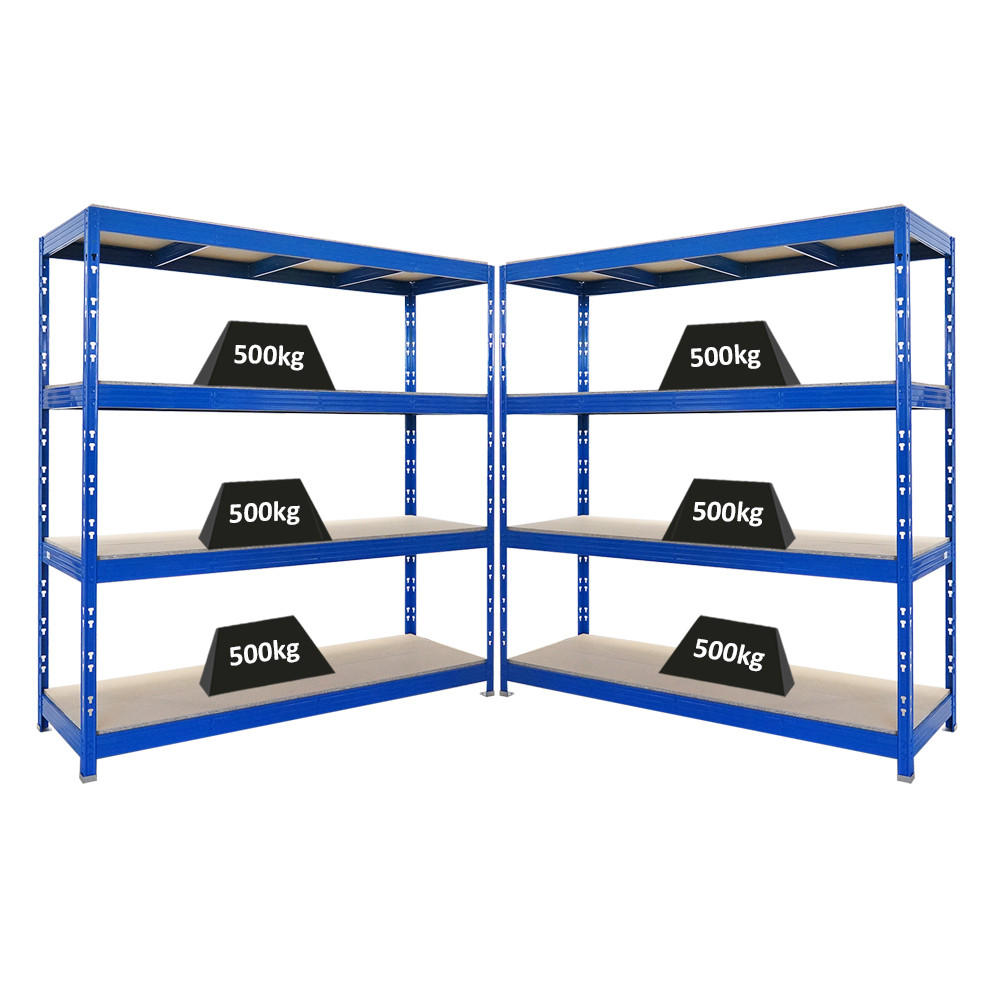 SCHWERLASTREGAL Rhino 2er-Set 200x200x60 cm 4 Spanplatten-Ebenen 16mm Fachlast 500 kg Blau - Blau, Metall (400/200/60cm) - PROREGAL