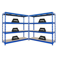 SCHWERLASTREGAL Rhino 2er-Set 200x200x60 cm 4 Spanplatten-Ebenen 16mm Fachlast 500 kg Blau - Blau, Metall (400/200/60cm) - PROREGAL
