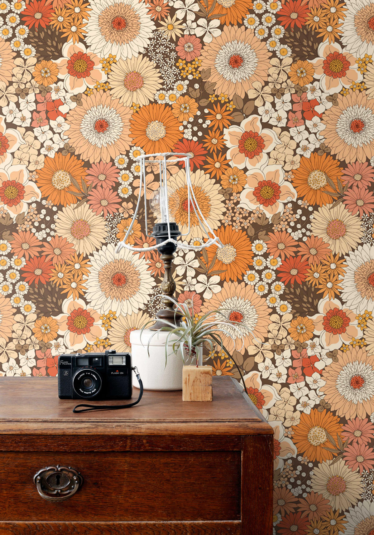 TAPETE Retro Blumen 50 x 900 cm - Orange, Papier (50/900cm) - ESTAhome