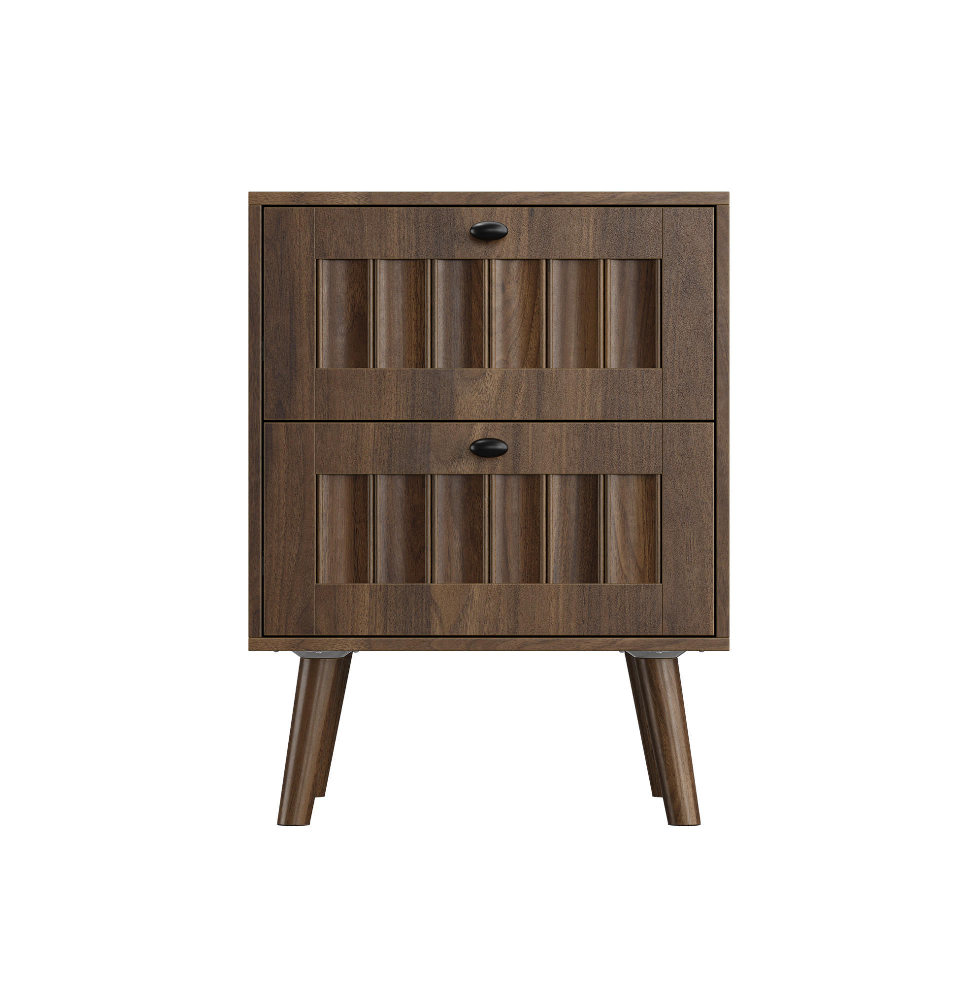 Modfu NOČNÍ stolek z MDF a dřevotřísky 43,5x40x57,5 cm ořechová se 2 zásuvkami a drážkovaným retro designem