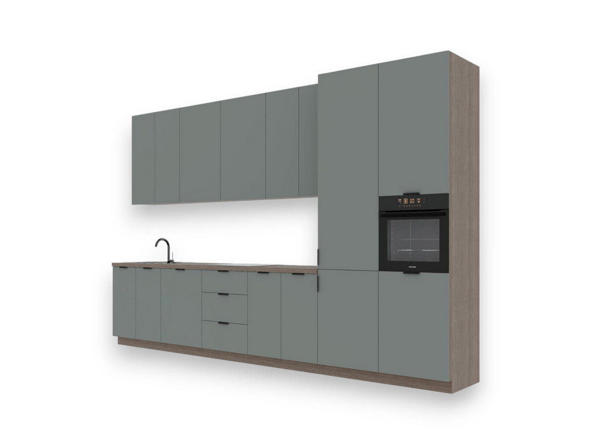 KÜCHENZEILE 400 cm –Sorento K73-M400 - in Grün / Matt - Schwarz/Grün, Holz/Holzwerkstoff (400/247/58cm)