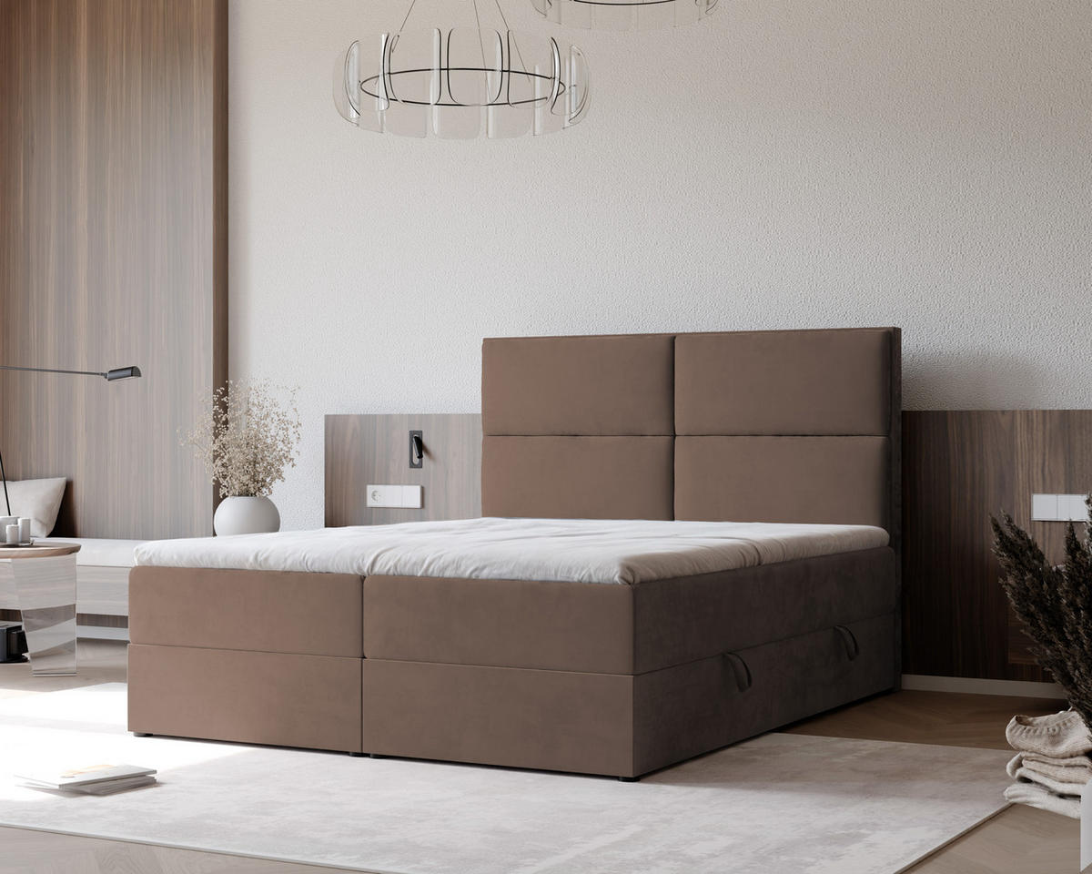 BOXBETT ORFEO 160/200 cm mit Matratze und Topper, Hellbraun - Hellbraun, Textil (160/200cm) - Idohome