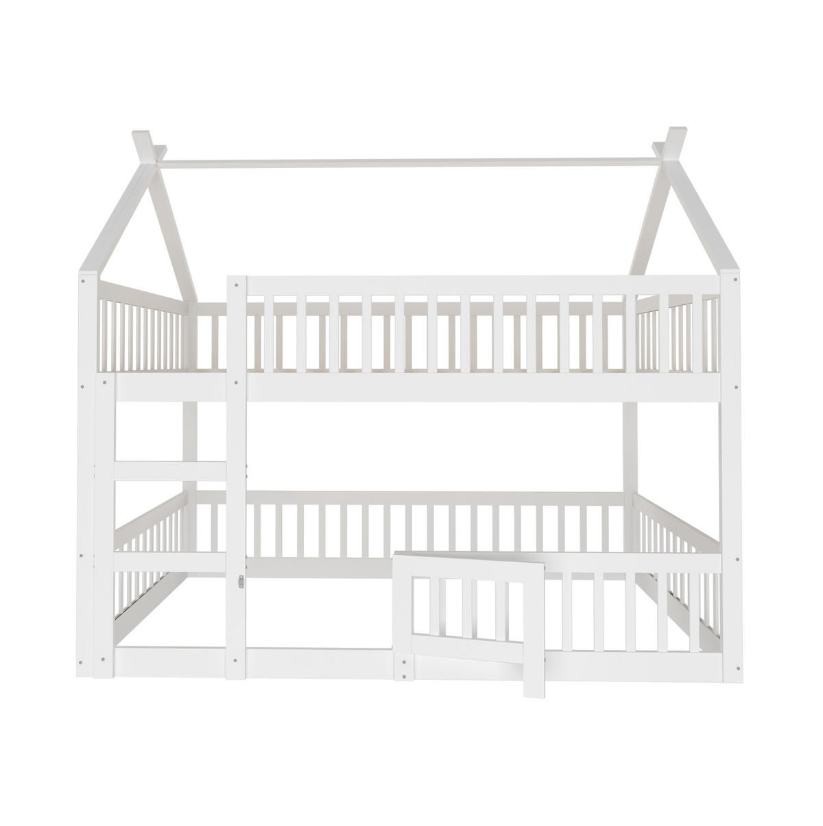 HAUSBETT 140/200 cm aus Holz mit Treppe und Sicherheitsumrandung in Weiß - Weiß, Holz (140/200cm) - BEAOK