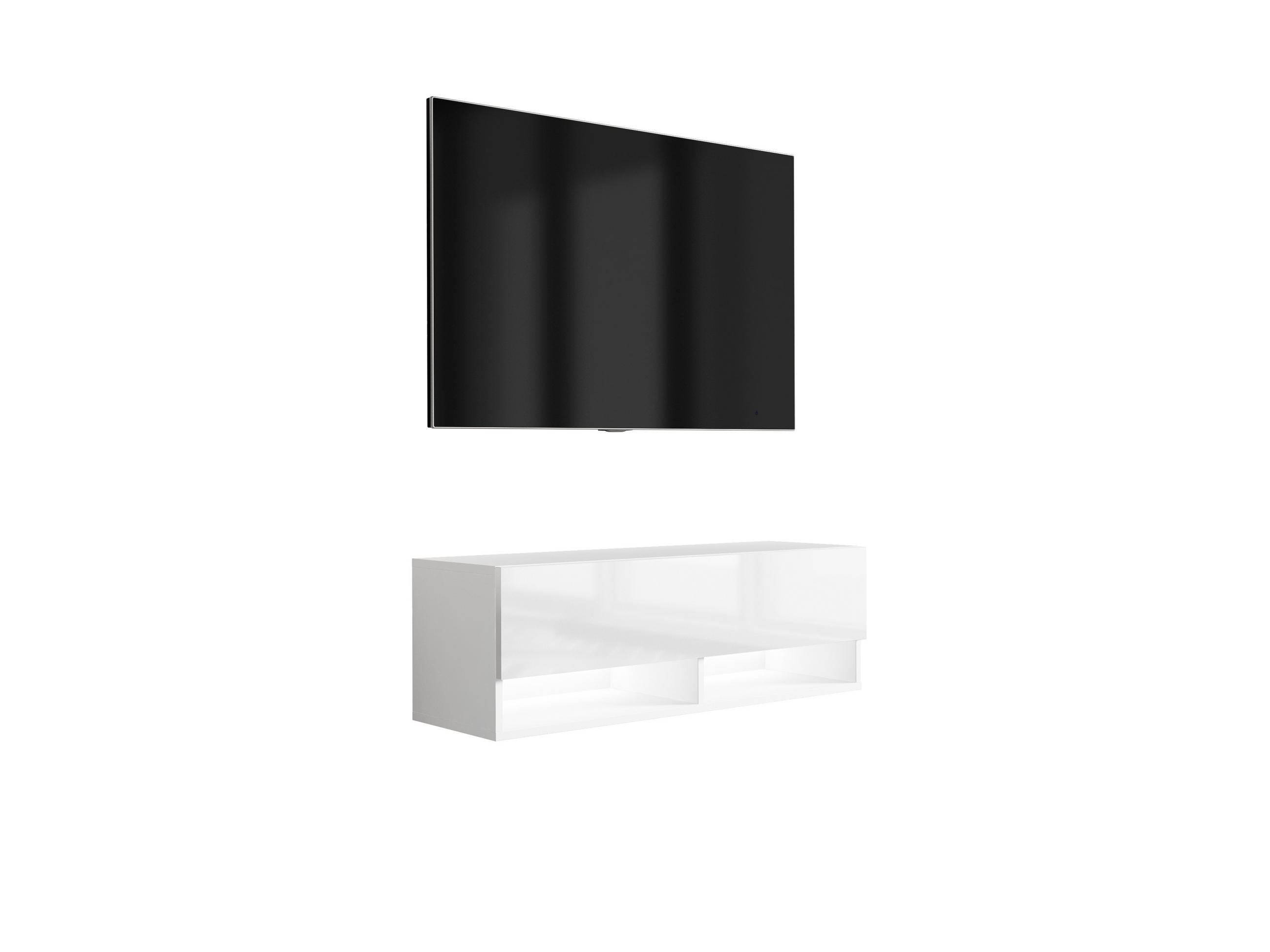 TV-LOWBOARD 100 cm Mattweiß / Hochglanzweiß, LED weiß, 100 × 32 × 34 cm - Weiß, Holzwerkstoff (100/33.6/32cm) - 3XE LIVING