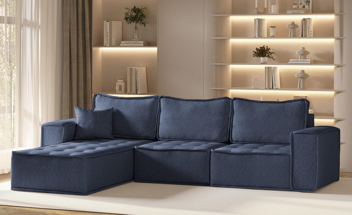 ECKSOFA L-förmige Bohoo-Maxi Blau Links - Blau, Holz (192/292cm) - Kaiser Möbel