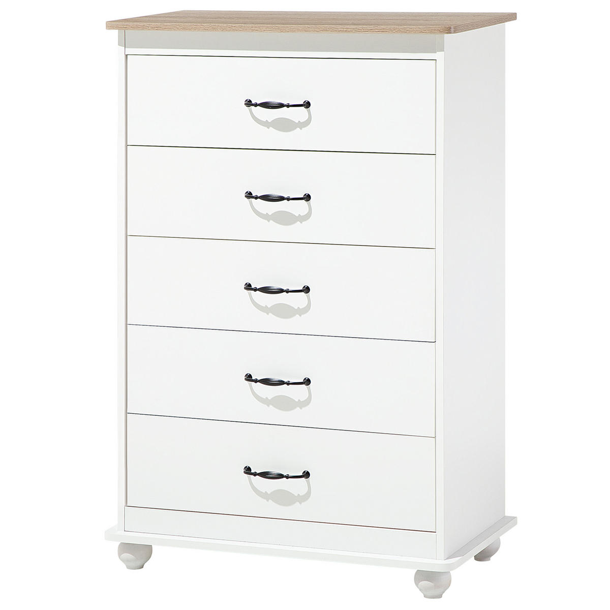 KOMMODE 5 Schubladen weiß Sharon - Schwarz/Weiß, Holzwerkstoff (76/117/39cm) - Beliani