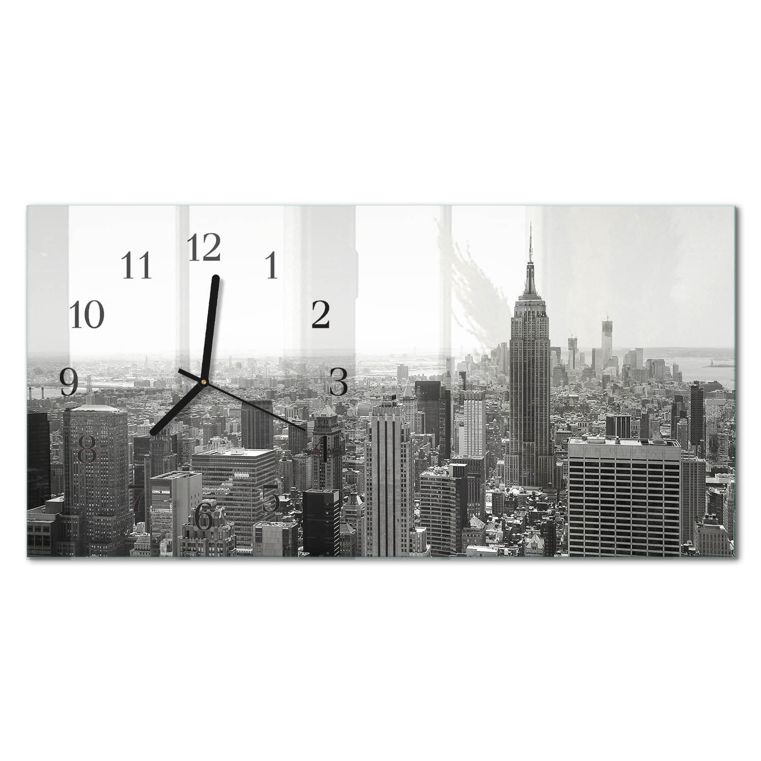 WANDUHR 60x30 cm - Gras - Schwarz, Glas (60/30/0.4cm) - TULUP