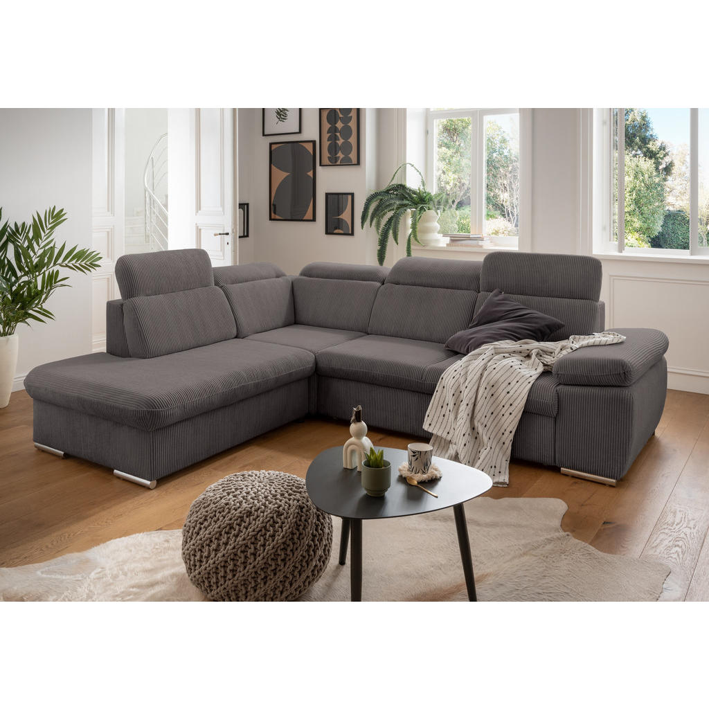 Thumbnail - luma-home Ecksofa, Dunkelgrau, Textil, 4-Sitzer, Füllung: Polyurethan (Pur), Ottomane links,L-Form, 283x228 cm, Wohnzimm...