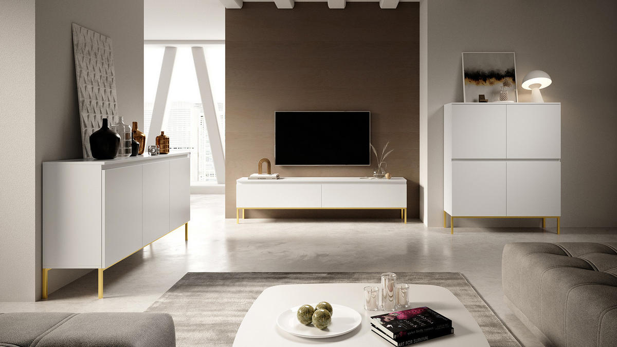 SIDEBOARD Bemmi Weiß mit goldenen Metallbeinen 150 cm - Goldfarben/Weiß, Holzwerkstoff/Metall (150/77/35cm) - Selsey
