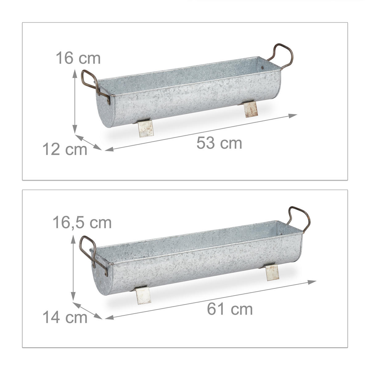 2xBLUMENKASTEN - Silberfarben, Metall (61/16.5/14cm) - Relaxdays