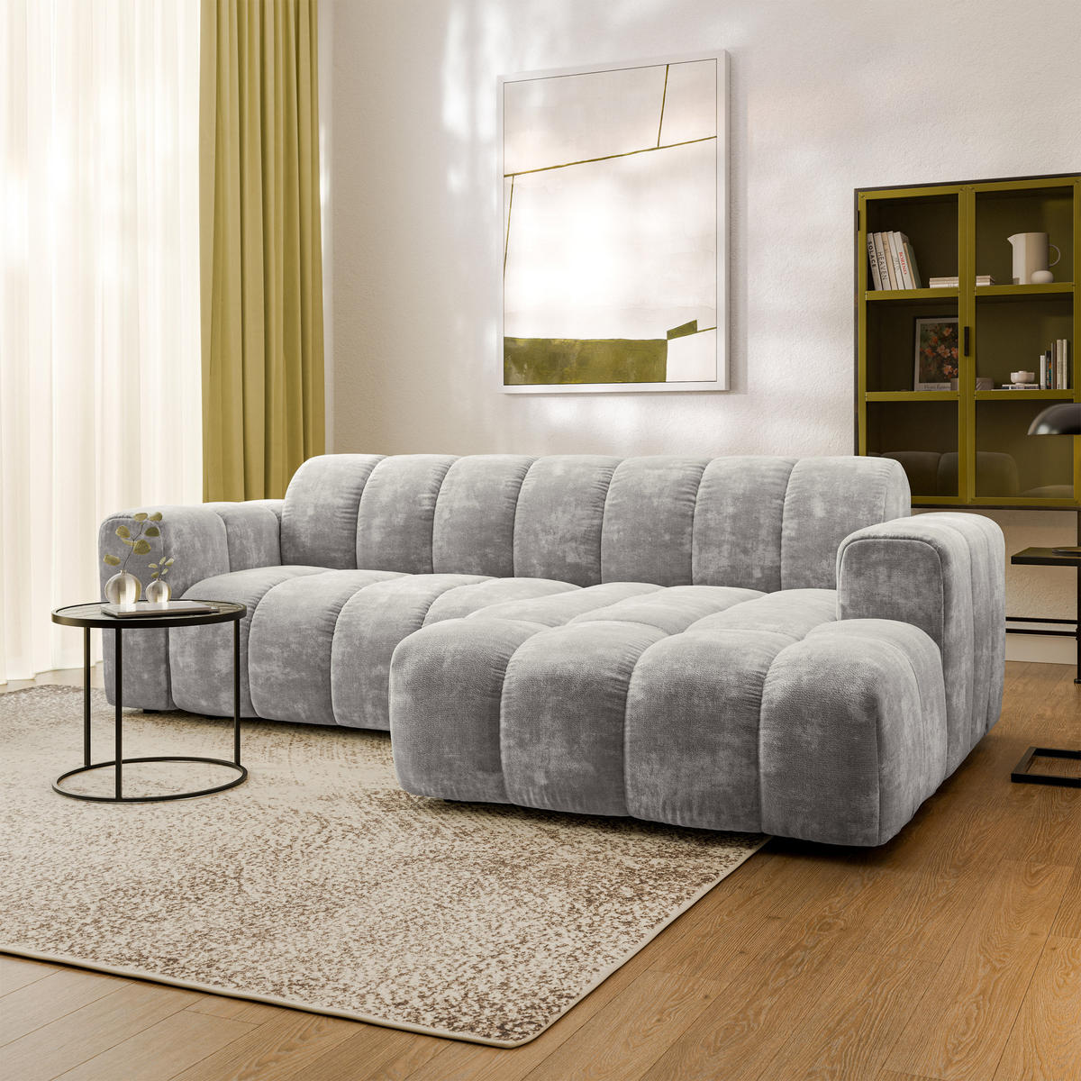 ECKSOFA TISI Hellgrau Chenille - Hellgrau, Holz (274/165cm) - MASSENO
