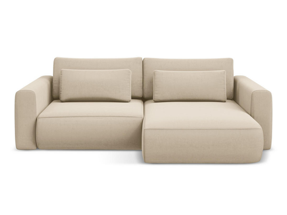 ECKSOFA mit Schlaffunktion Samt Stoff Beige - Beige/Creme, Kunststoff/Textil (240/149cm) - Makamii