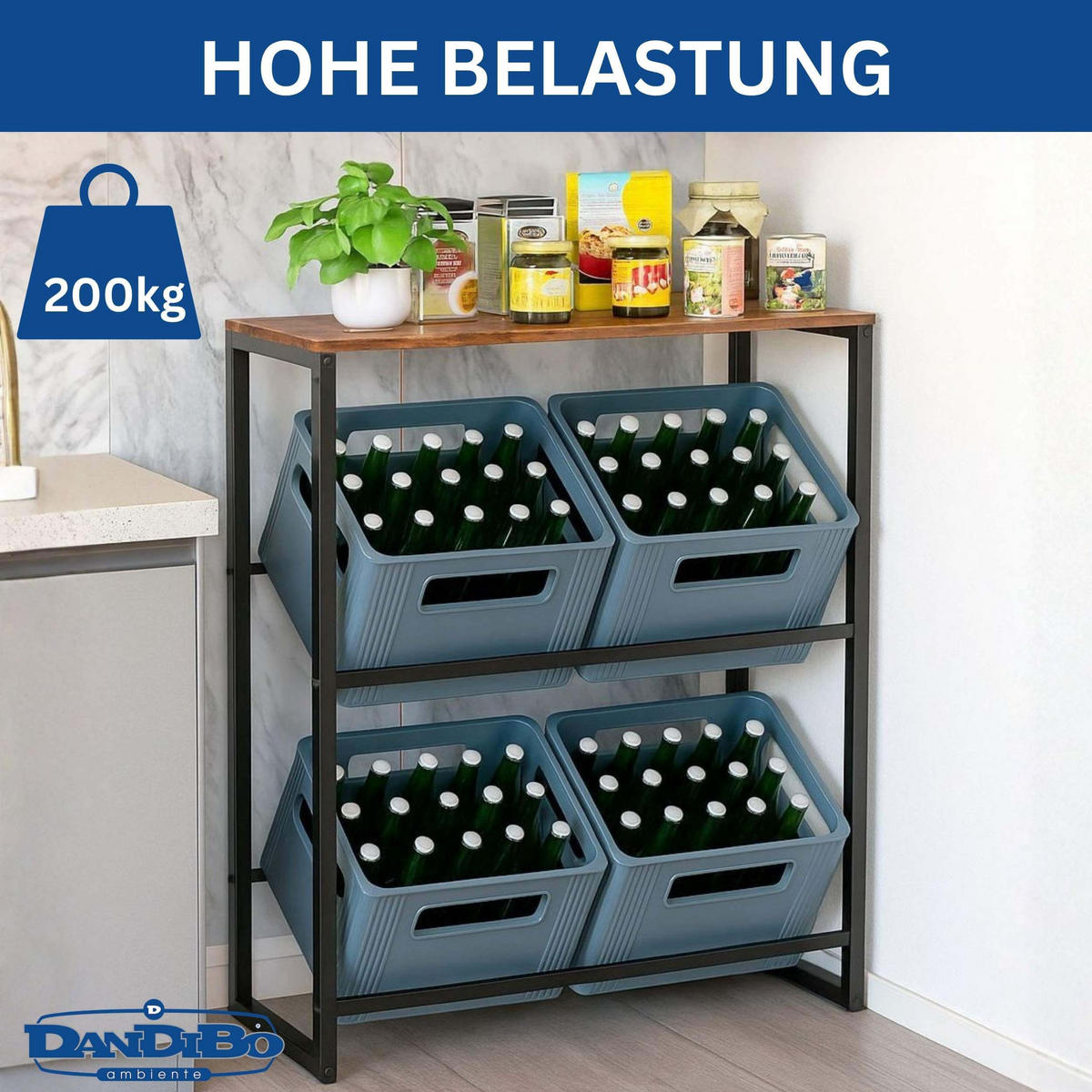 GETRÄNKEKISTENREGAL 4 Kisten mit Ablage Metall/Holz Schwarz 90/32/102 cm - Schwarz, Metall (90/102/32cm) - DanDiBo