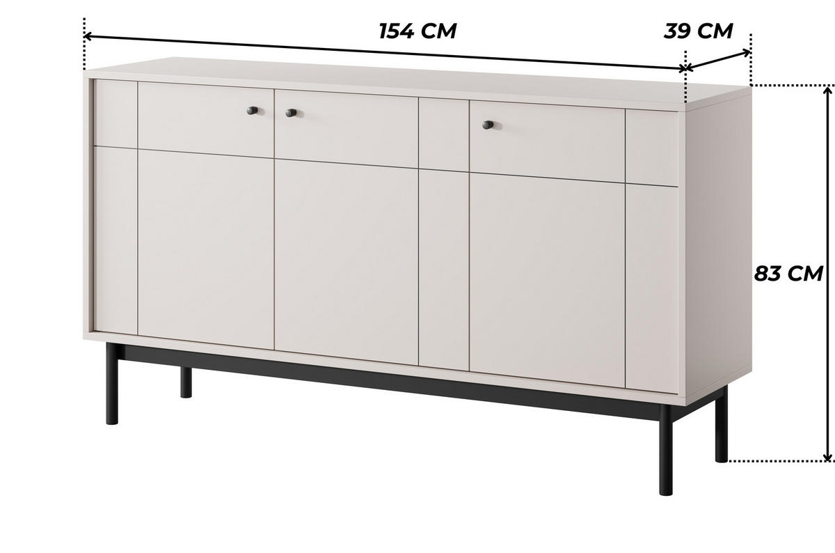 KOMMODE SORA K3D (Cashmere, Gefräste Front, Haefele Soft-Close, Holzfüße) - Kaschmir/Schwarz, Holz/Holzwerkstoff (154/83/39cm) - Ravio