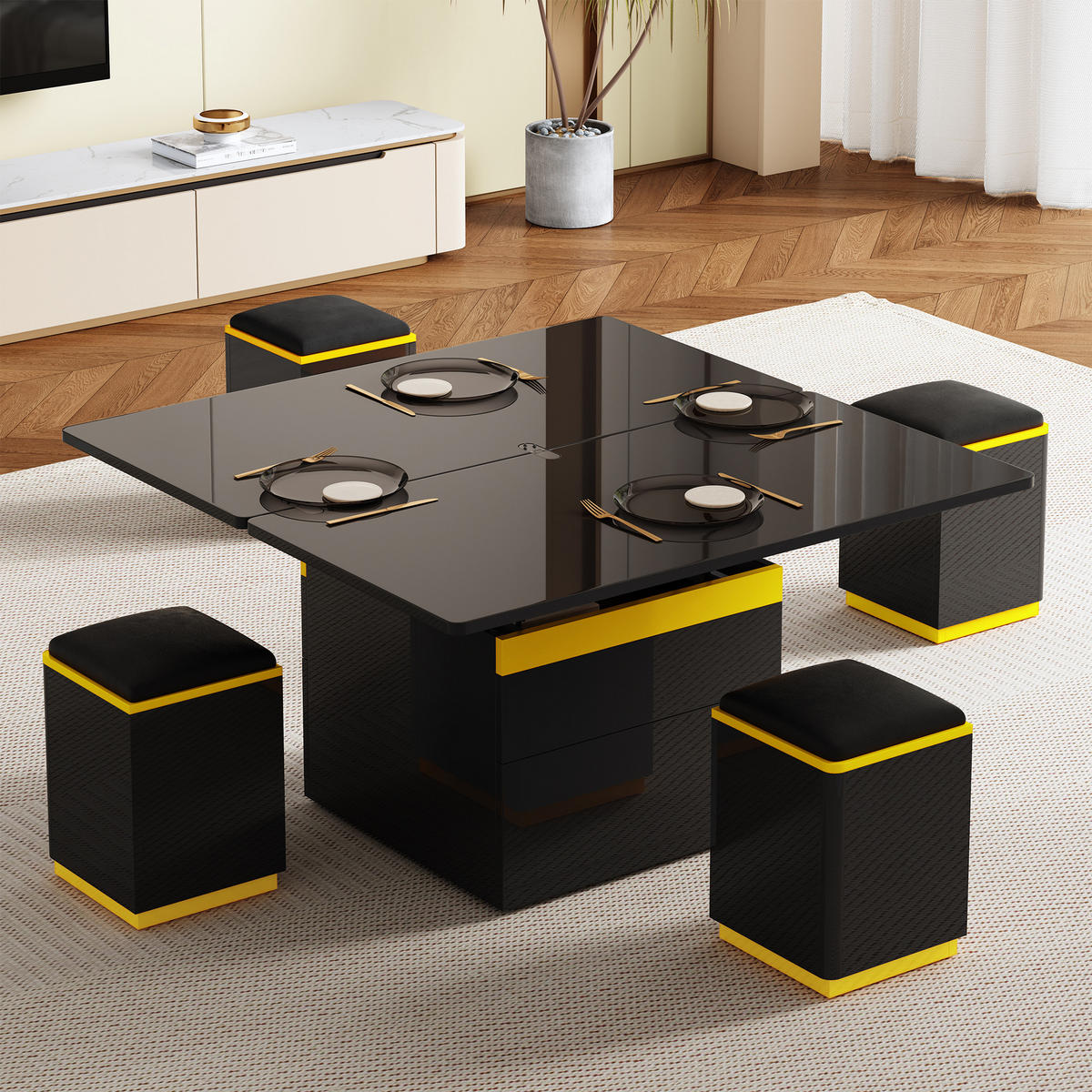 COUCHTISCH 100x50 Schwarz Hochglanz Höhenverstellbar Klappbar - Schwarz, Holzwerkstoff (100/50/43cm) - FLIEKS