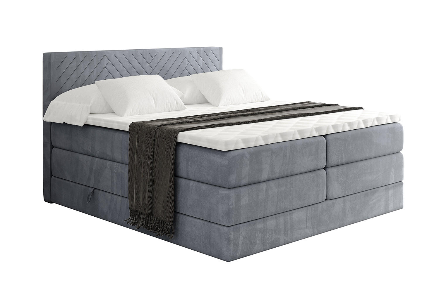 BOXSPRINGBETT mit Matratze H3|H4 und Lattenrost - VEXA KING-200x200 - Grau Casablanca - Grau, Holzwerkstoff (200/200cm) - ALTDECOR