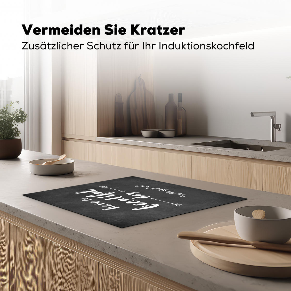 HERDABDECKPLATTE Zitat - Einen schönen Tag - Grau - Weiß Herdabdeckung Induktionsfeld 65x52 cm - Anthrazit, Kunststoff (65/52/0.2cm) - MuchoWow