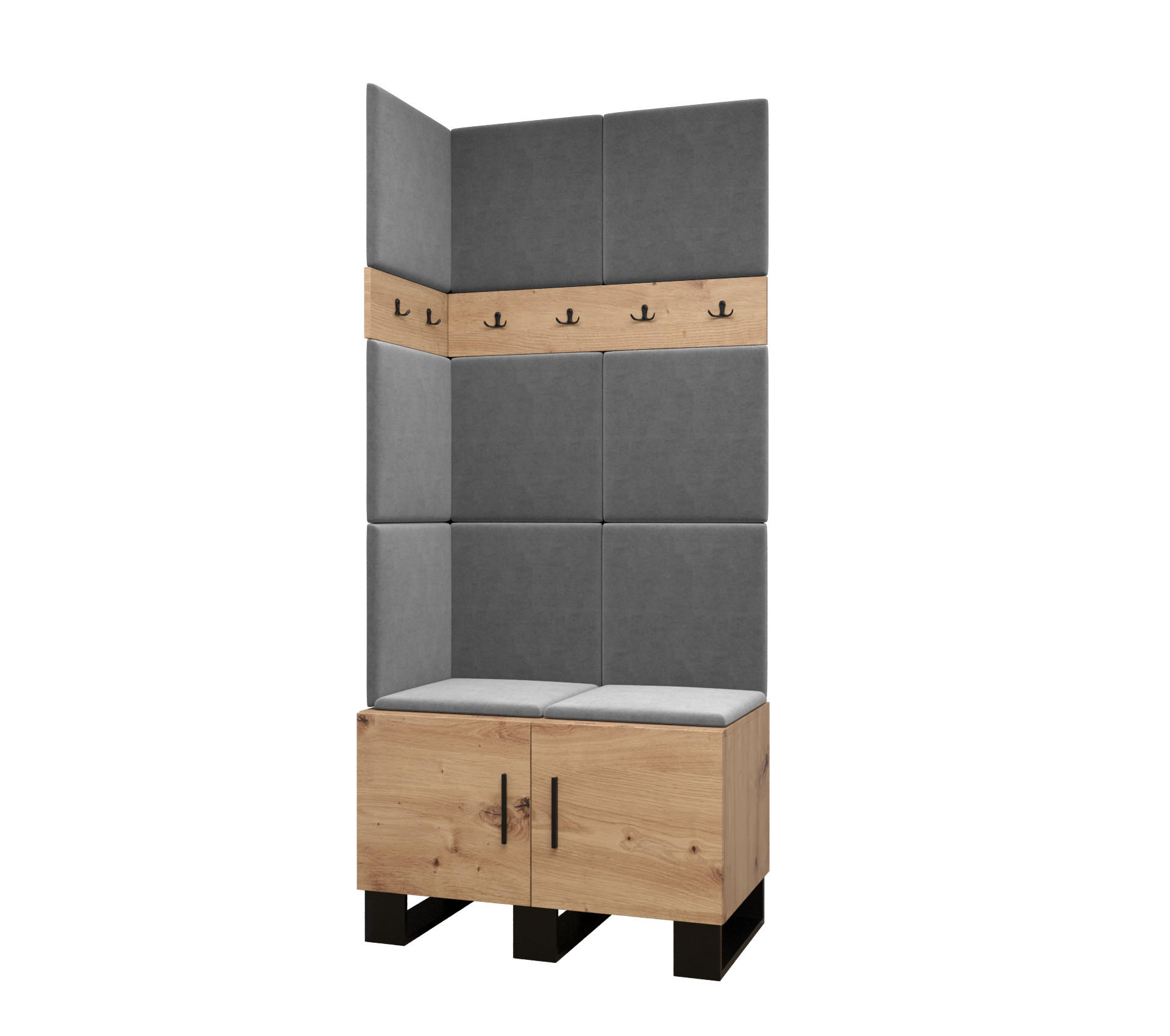 Abiks Möbel Garderoben-Set Eiche Artisan, Grau 84x196x45.6 cm