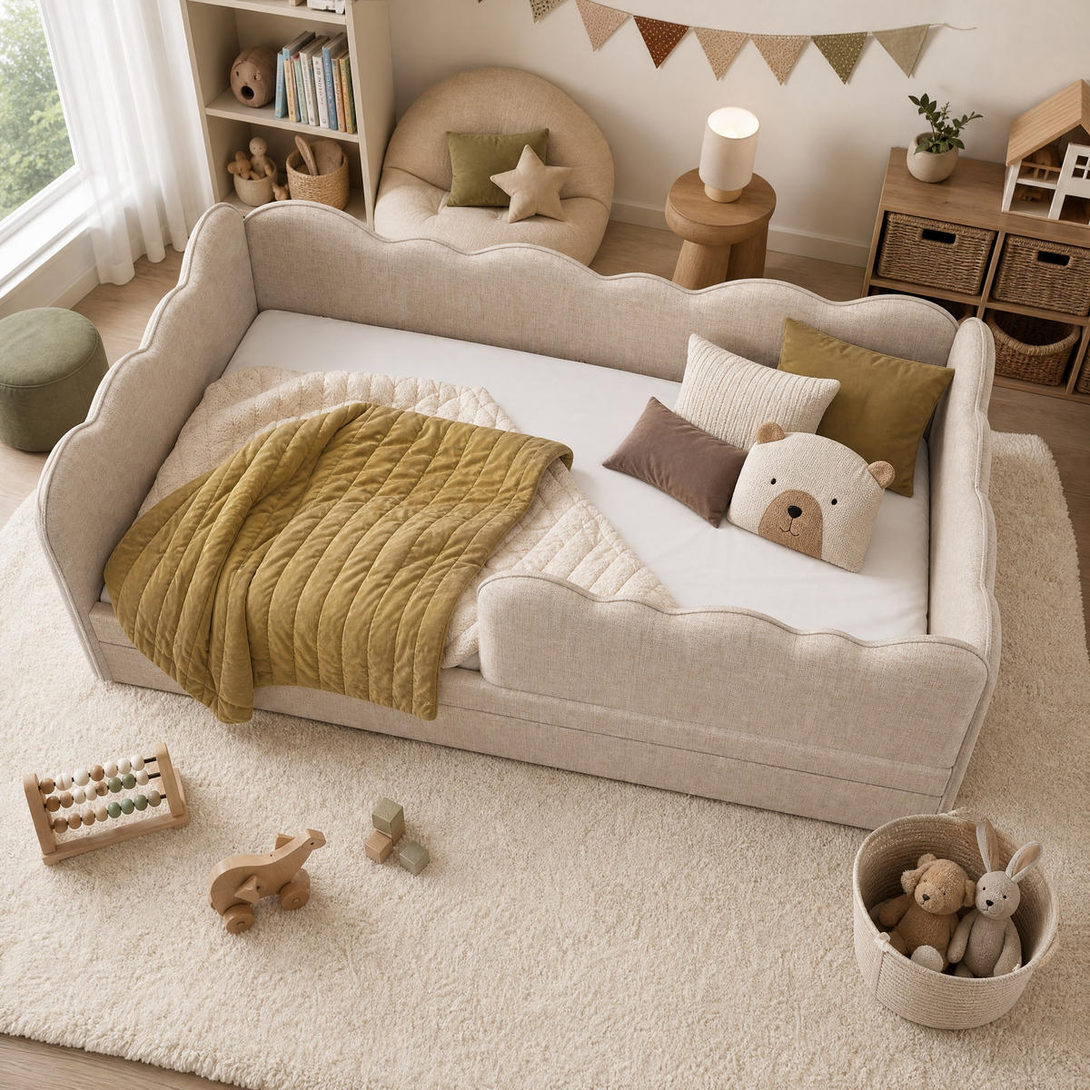 POLSTERBETT 90/190 mit Ausziehbett und Lattenrost in Beige - Beige, Holzwerkstoff/Textil (90/190cm) - EVRYAE