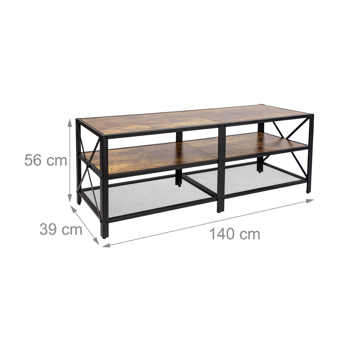 TV-LOWBOARD - Braun, Holzwerkstoff/Kunststoff (140/52/39cm) - Relaxdays