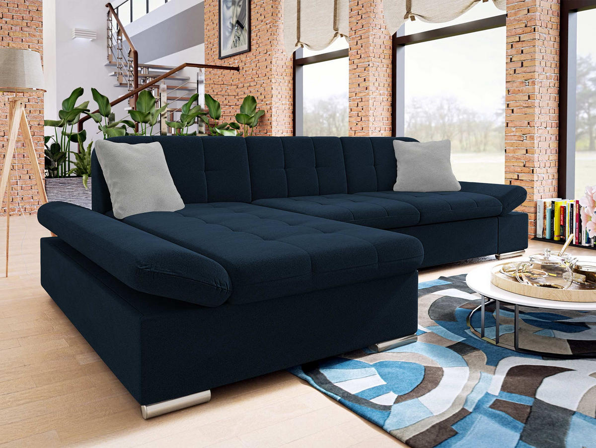 ECKSOFA Malwi, Seite: Links - Dunkelblau, Holz/Textil (278/161cm) - MIRJAN24