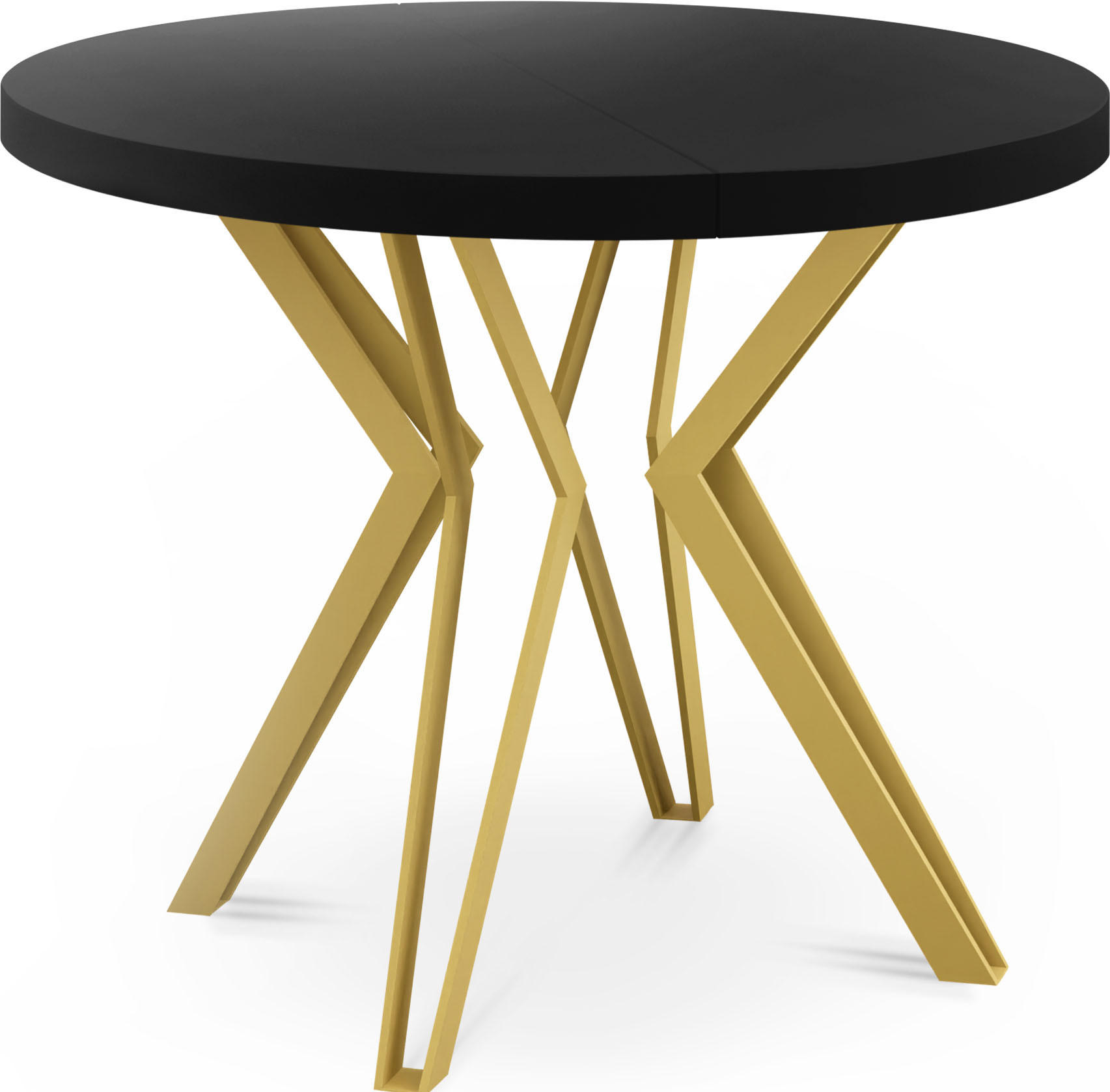 ESSTISCH Daisy runder ausziehbarer, Schwarz 100-180/100/76 cm - Goldfarben/Schwarz, Holzwerkstoff/Metall (100/100/76cm) - WFL GROUP