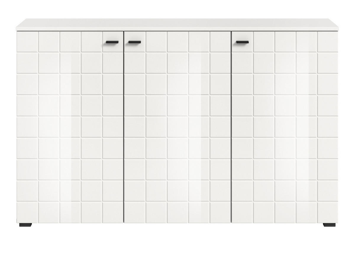 SIDEBOARD weiß Hochglanz 138 cm, Kommode 3-türig - Weiß Hochglanz/Schwarz, Holzwerkstoff/Kunststoff (138/86/37cm) - Inn.Furn