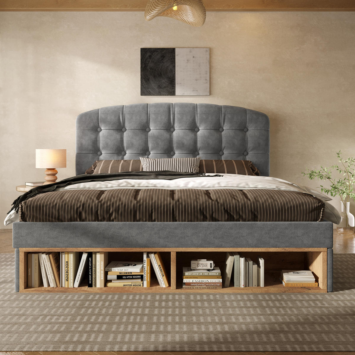 POLSTERBETT 90/200 cm aus Samt in Grau mit Schubladen - Grau, Textil (90/200cm) - Flora Grace