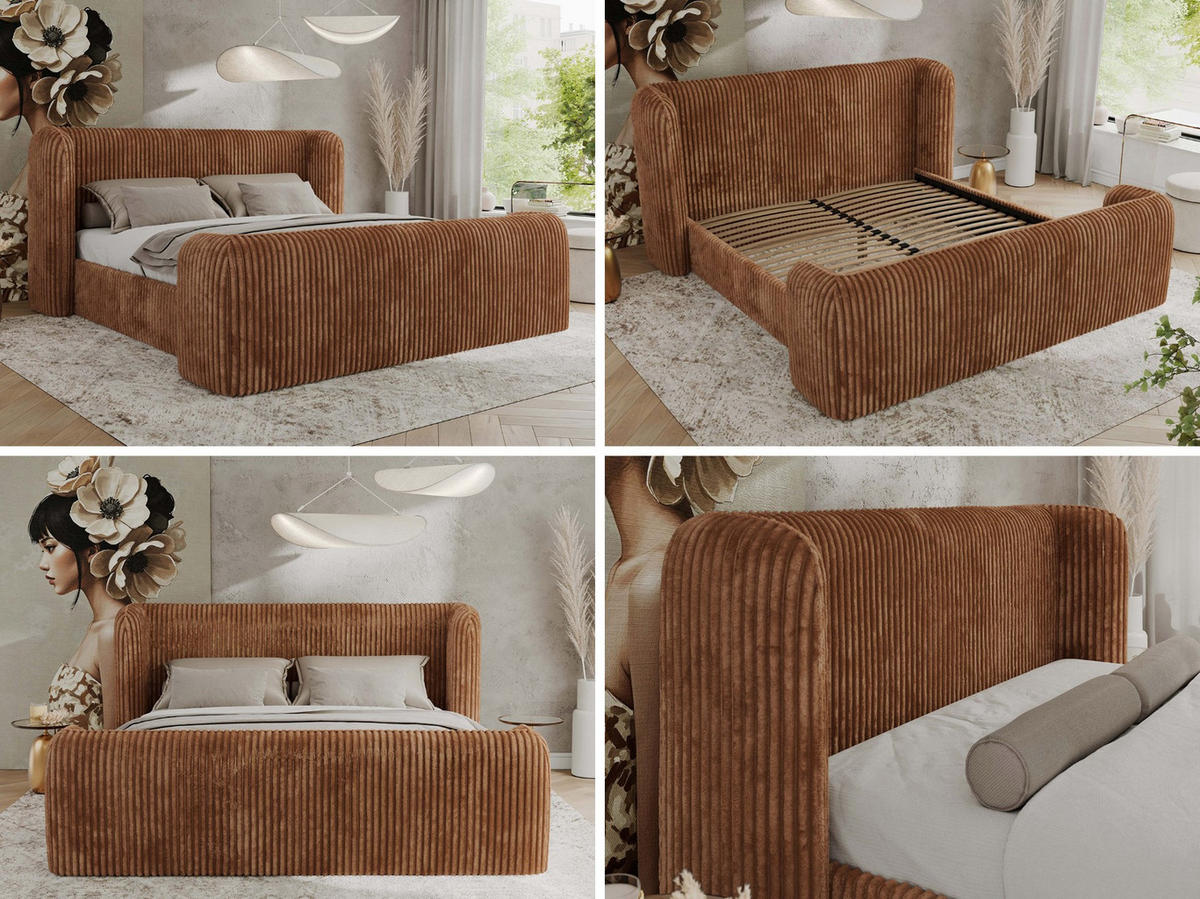 POLSTERBETT EMORA CLASSIC DUO 200/200 - Orange Cord - Schaum-Matratze - Orange, Textil (200/200cm) - MKS