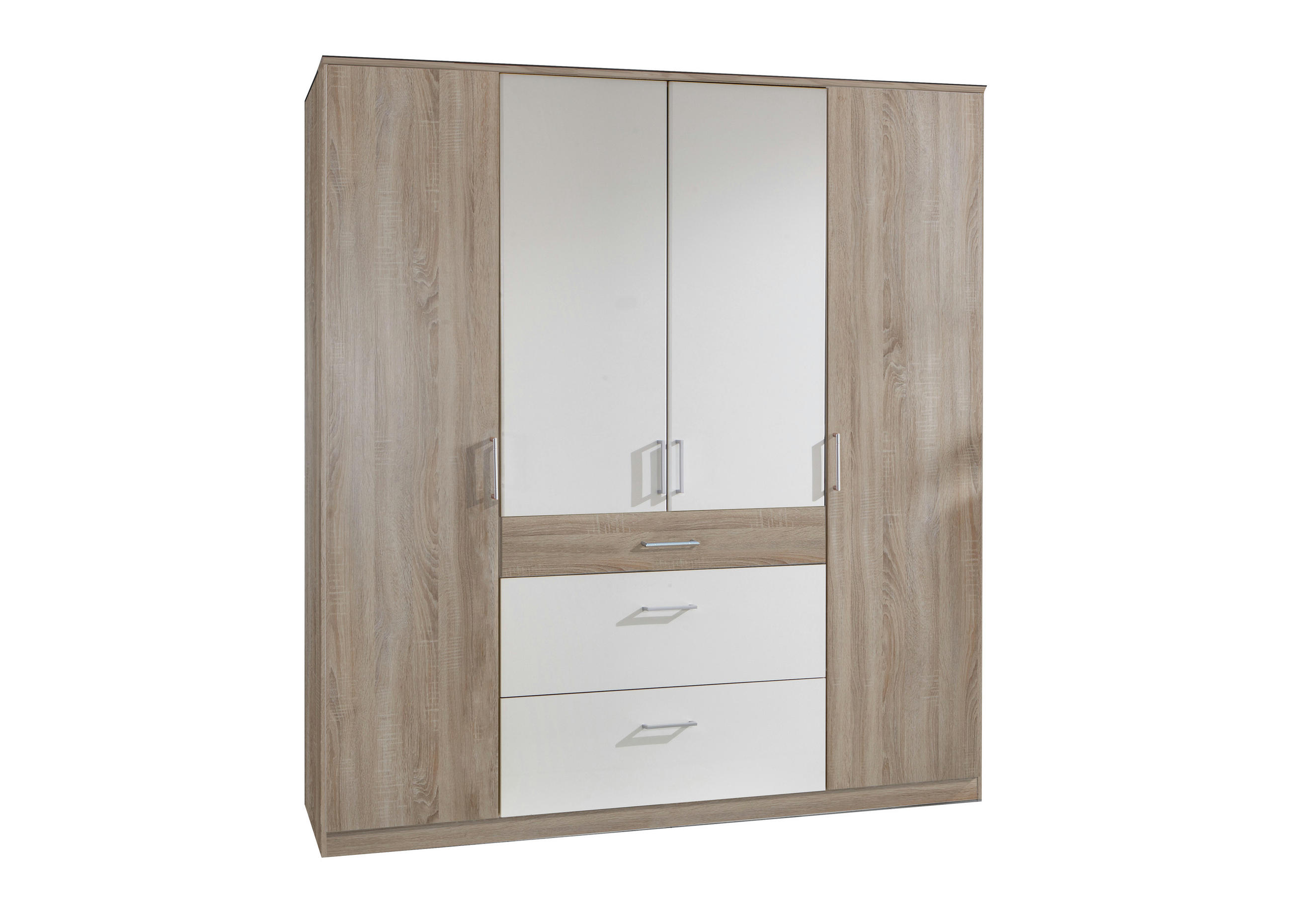 DREHTÜRENSCHRANK Click in Eiche Sägerau mit Weiß - 179 cm Breite - Braun, Holzwerkstoff (179/199/58cm)