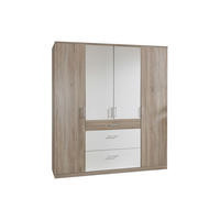 DREHTÜRENSCHRANK Click in Eiche Sägerau mit Weiß - 179 cm Breite - Braun, Holzwerkstoff (179/199/58cm)