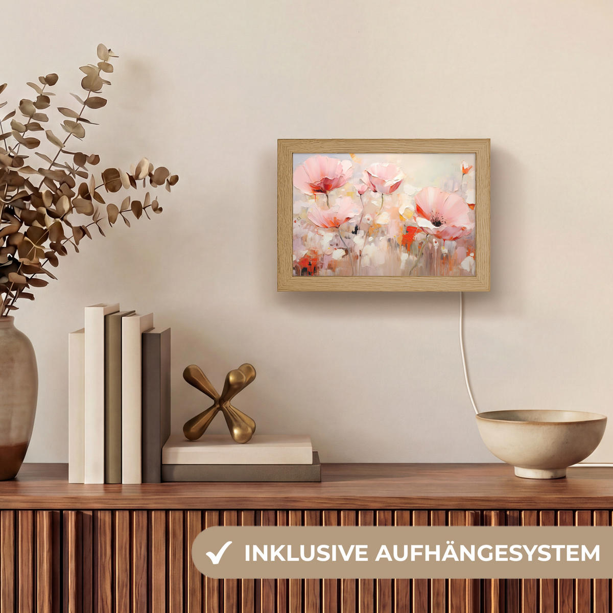 STOLNÍ LAMPA Květiny - Akvarel - Růžová - Abstraktní - Umění 20x15 cm - antracitová, kompozitní dřevo (8/20/15cm) - OnlyWow