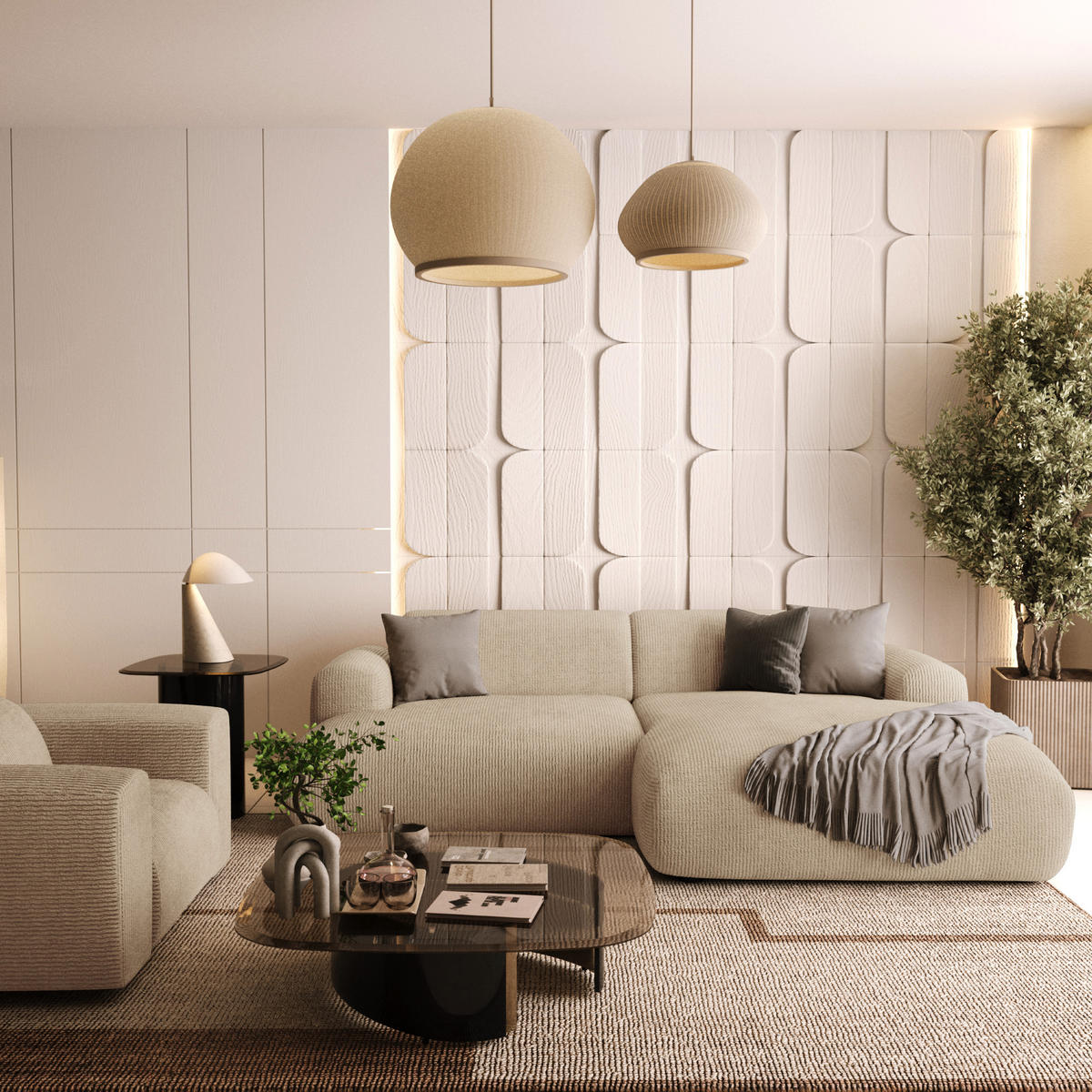 ECKSOFA RECHTS Gerippter Samt Beige 266cm - Beige, Textil (266/165cm) - Sia Home