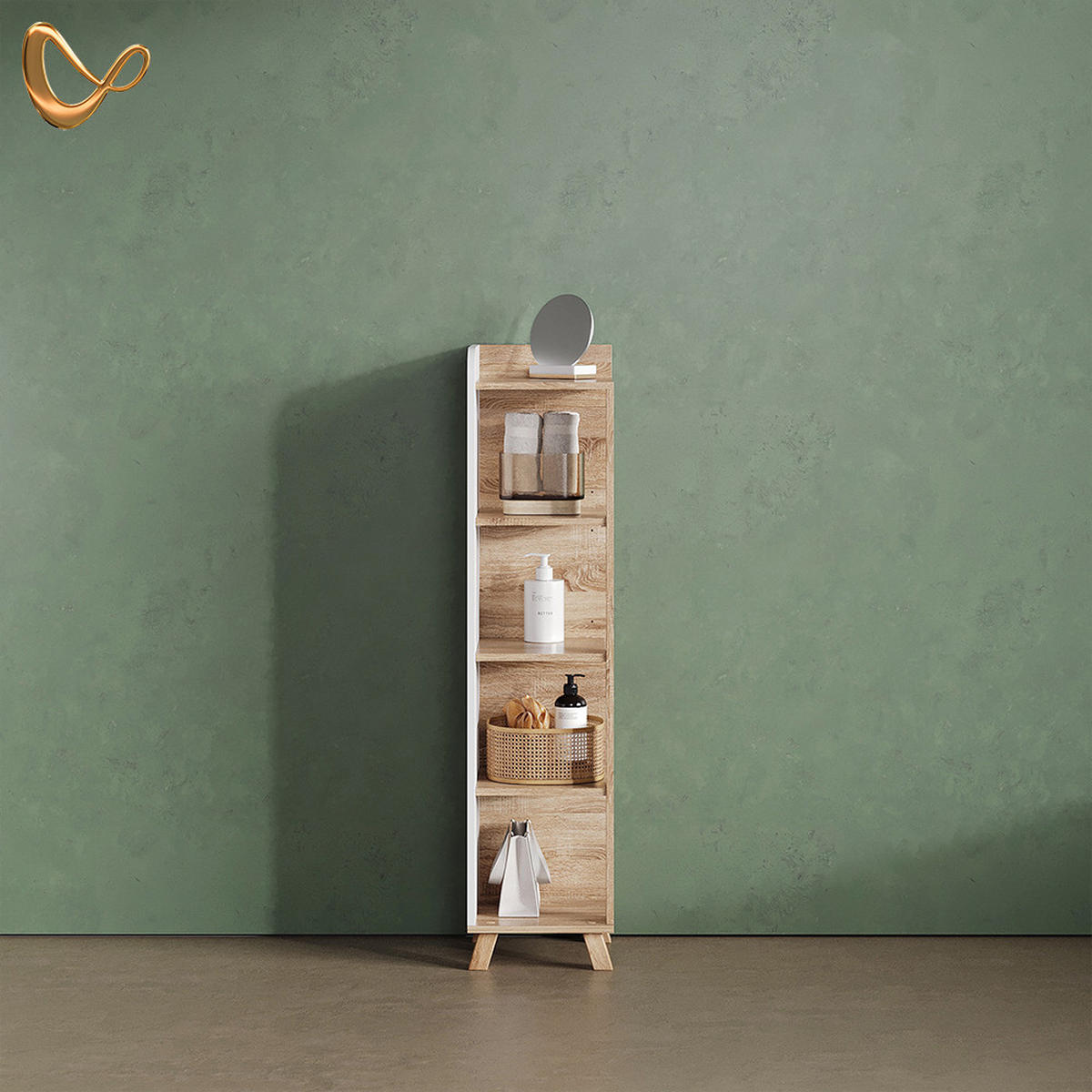 KOPALNIŠKA POLICA Marano, Sonoma/Bela, 30 x 128 cm s 4 predali - bela/hrast sonoma, leseni material (30/128/35cm) - Livinity®