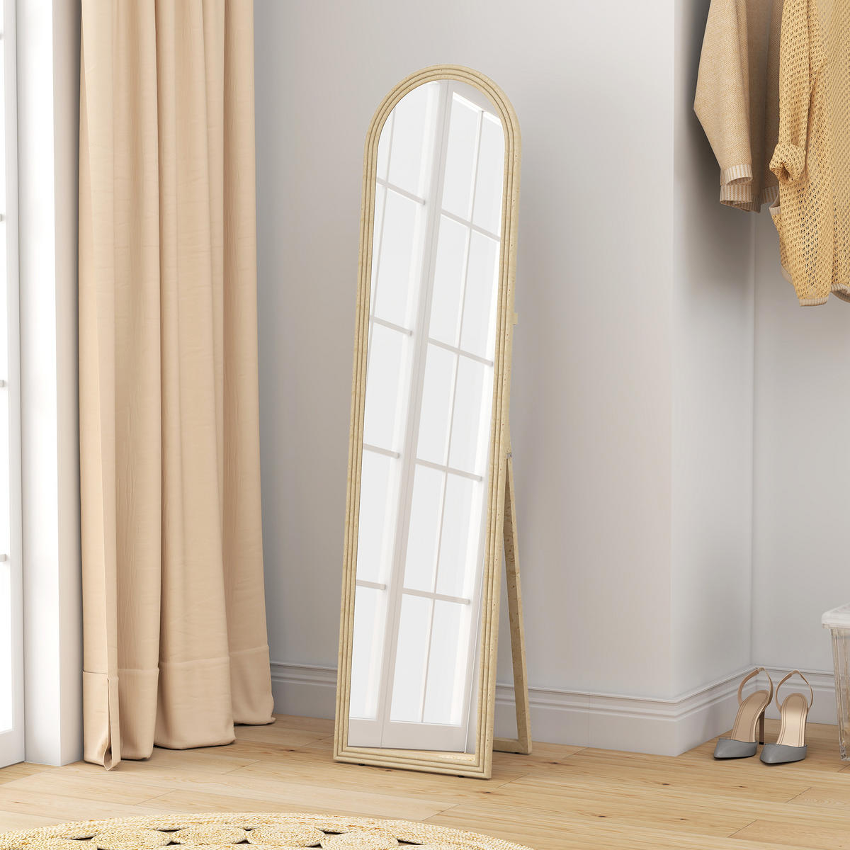 STANDSPIEGEL DE-17935 40/160 cm mit Steinimitatrahmen Beige - Beige, Glas (40/160/3.7cm) - ComfortXL