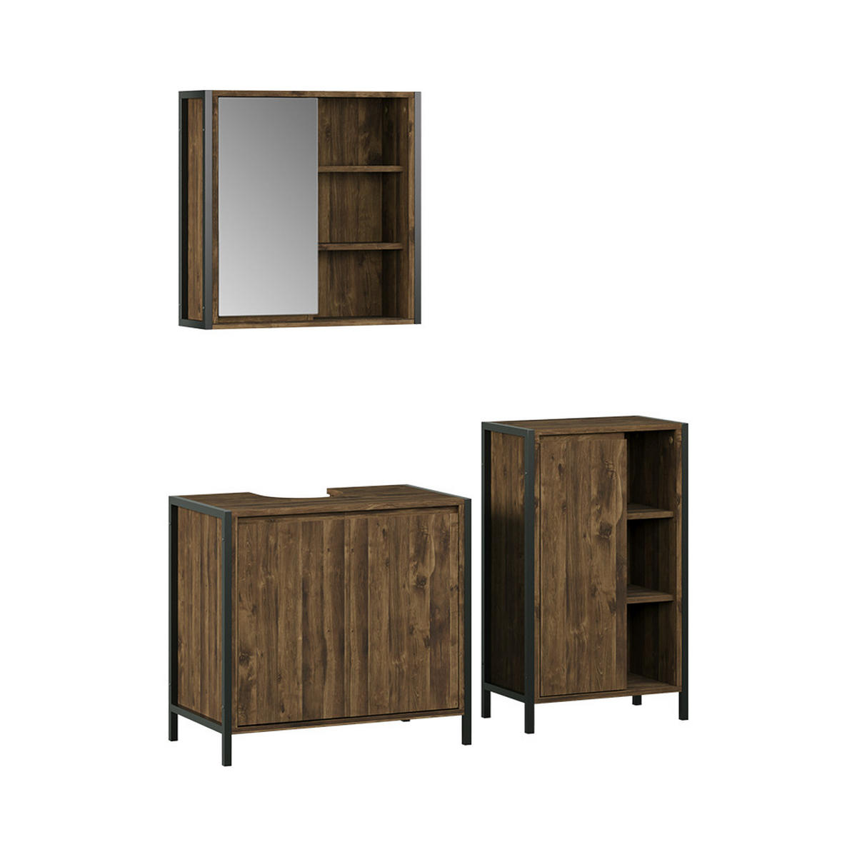 BADMÖBEL-SET Naola Eiche/Schwarz 3 Teile - Eichefarben/Schwarz, Holzwerkstoff (70/65/40cm) - Vicco