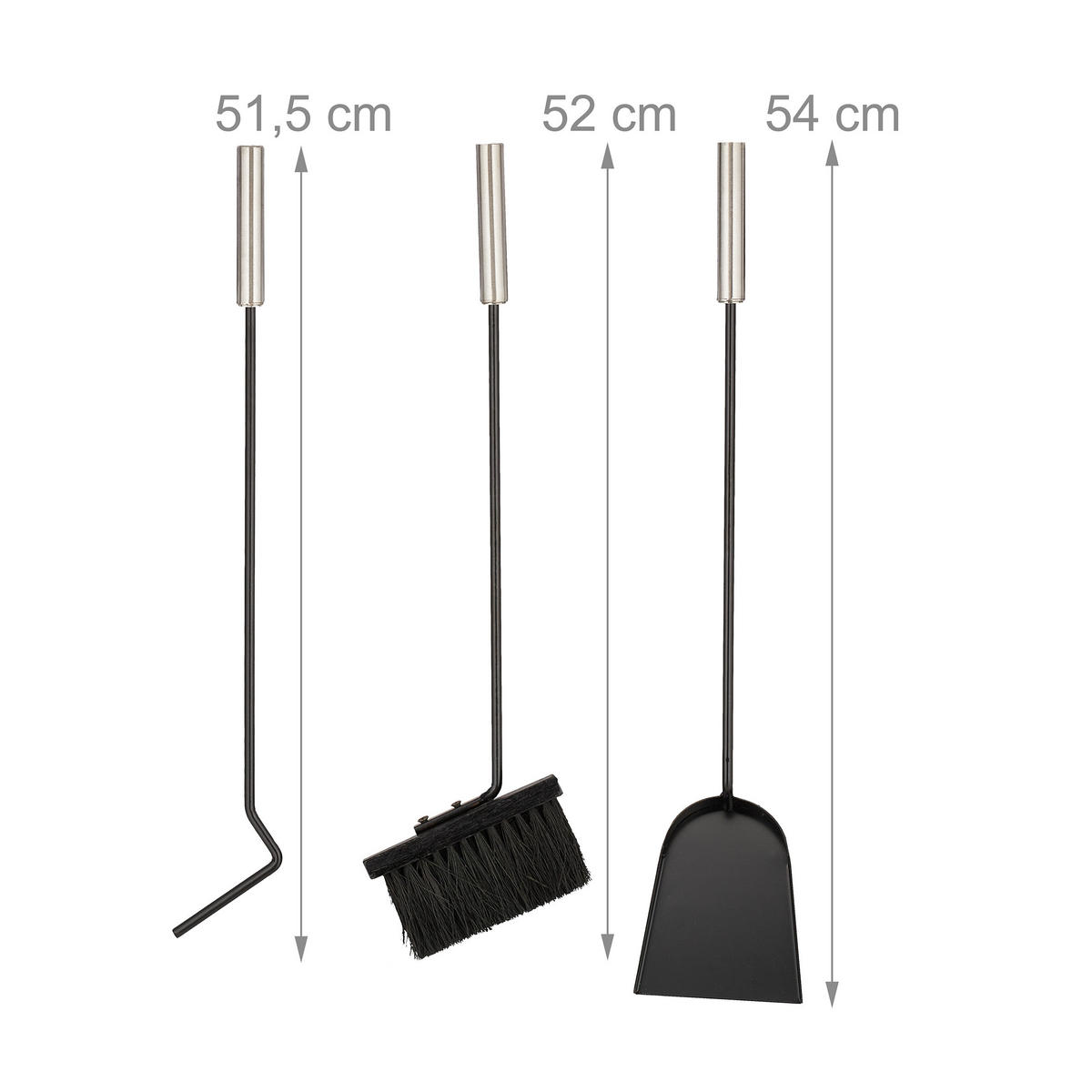 4-TLG.KAMINBESTECK-SET - Schwarz, Metall (23/72/17cm) - Relaxdays