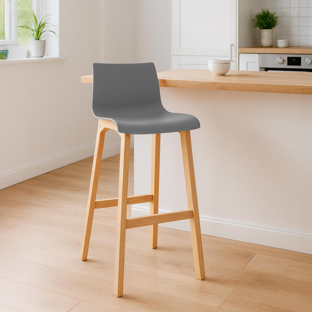 BARHOCKER Holz Grau - Eukalyptusholzfarben/Grau, Holz (41/102/46cm) - CLP