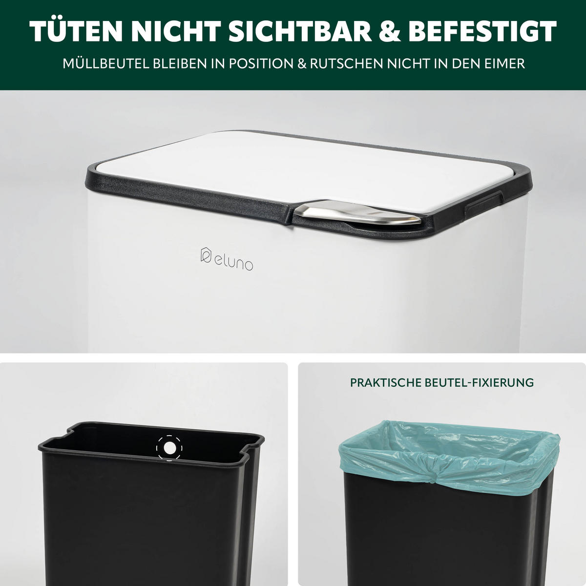 ABFALLEIMER, 30 Liter, aus Metall, weiß - Weiß, Metall (40.5/67/31cm) - eluno