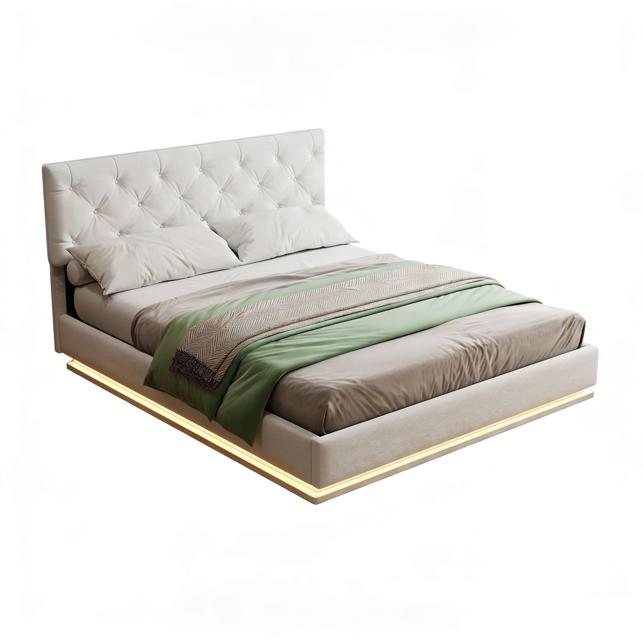 POLSTERBETT 140x200 mit LED und Lattenrost und hydraulischem Stauraum,Beige - Beige, Holz/Metall (140/200cm) - PARAFTA HOME