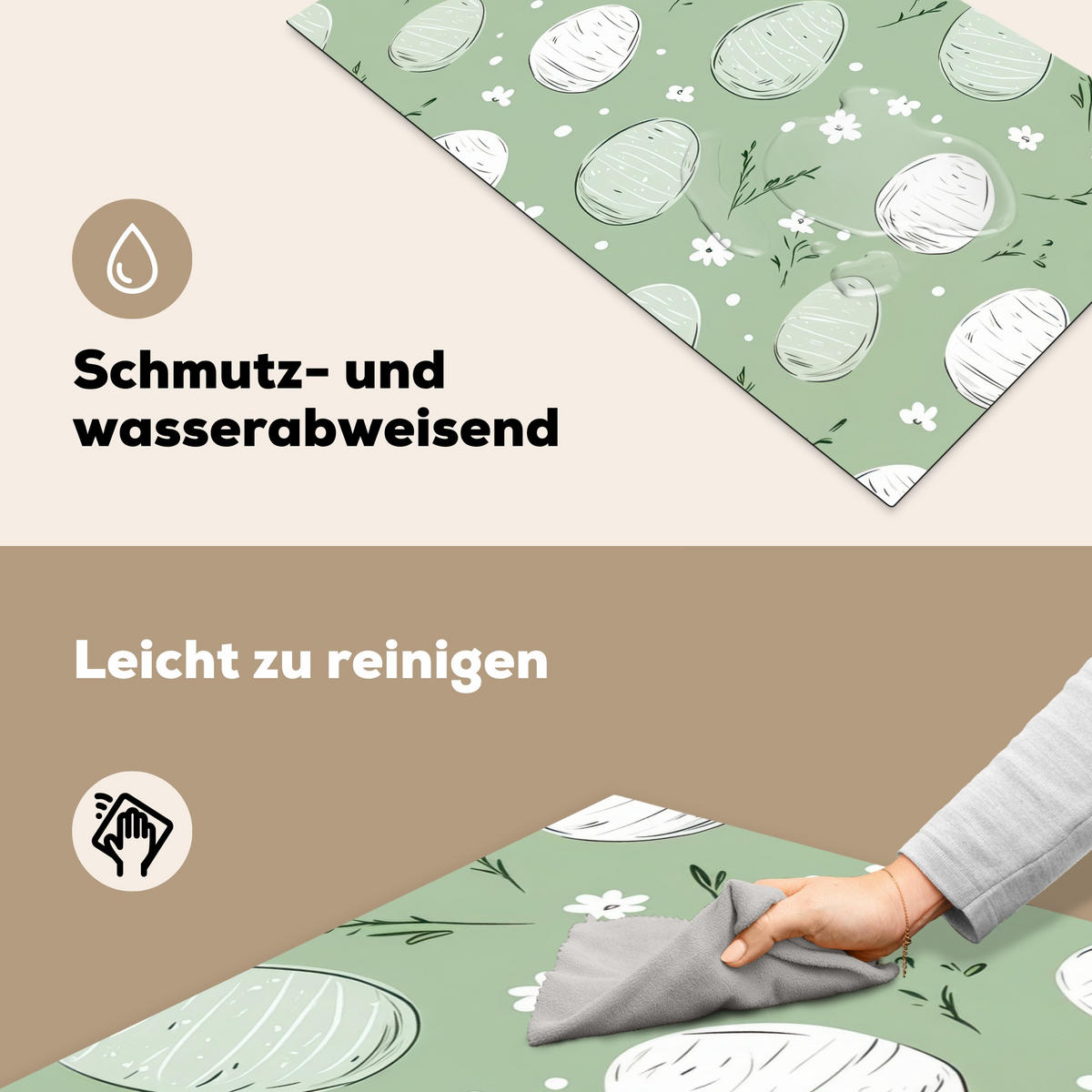 HERDABDECKPLATTE Grün - Eier - Muster Induktionsschutz 91.2x52 cm - Waldgrün, Kunststoff (91.2/52/0.2cm) - MuchoWow