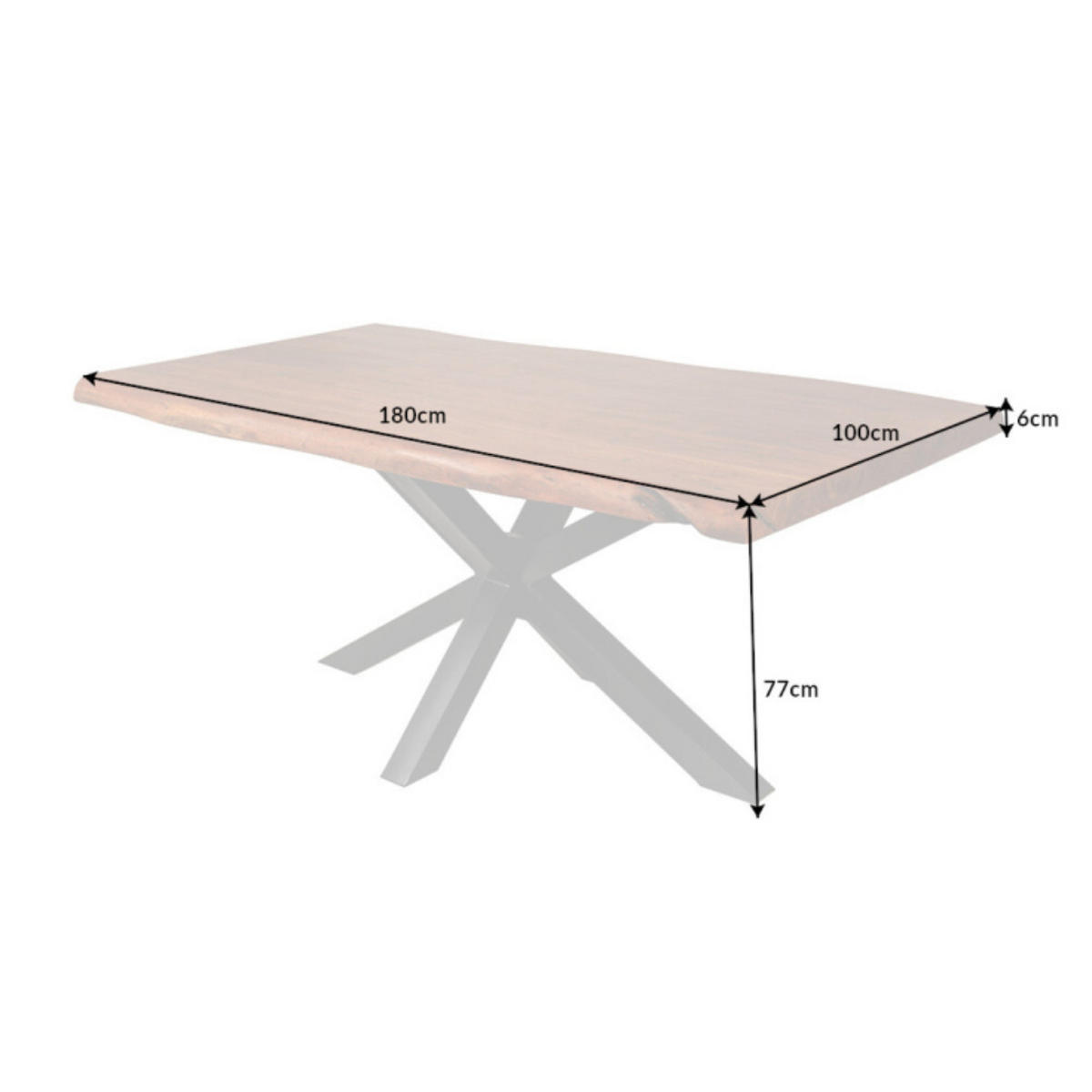 ESSTISCH MAMMUT NATURE Akazie 180cm - Schwarz/Braun, Holz/Metall (100/180/77cm) - riess-ambiente